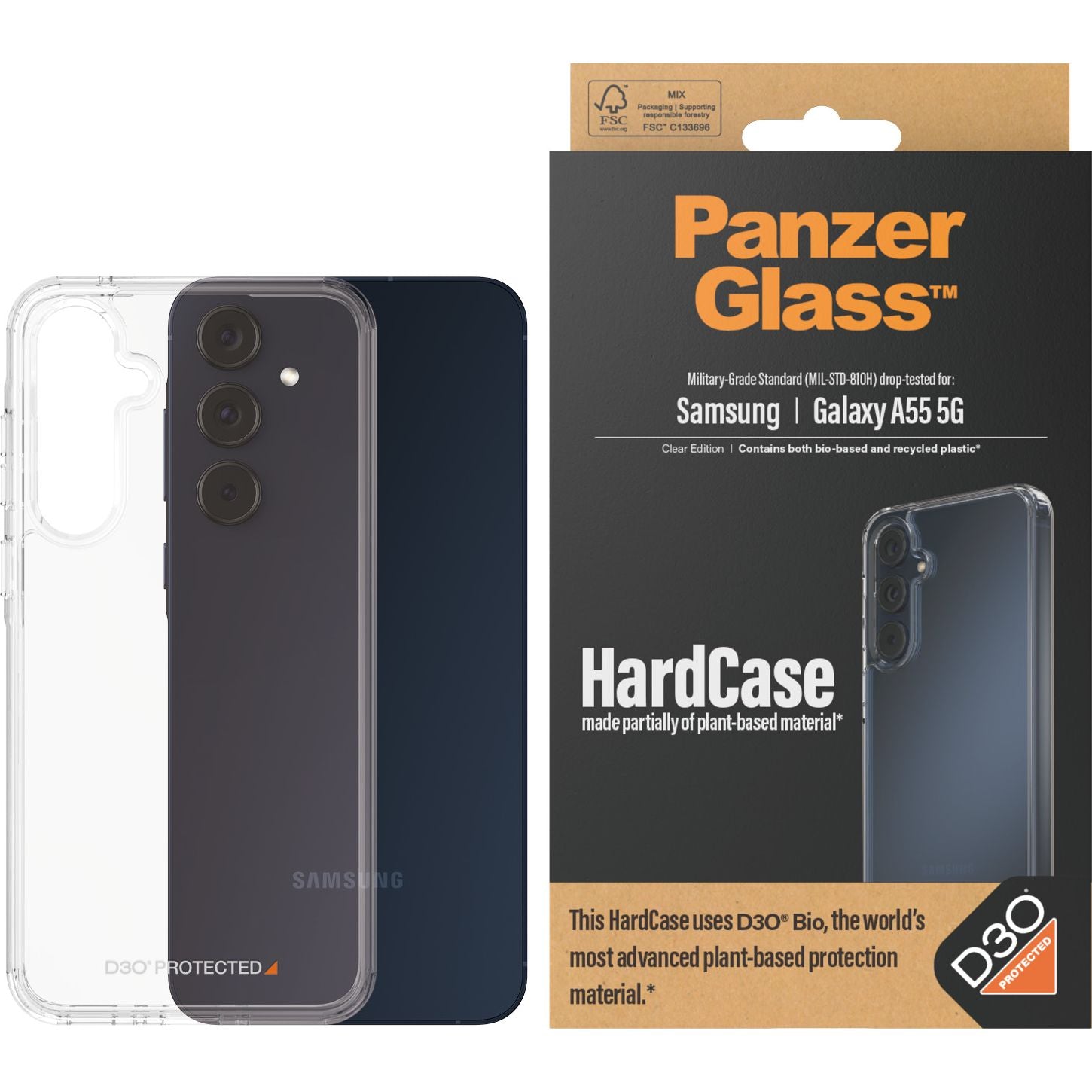 Schutzhülle für Galaxy A55 5G, PanzerGlass Hardcase D3O, Transparent