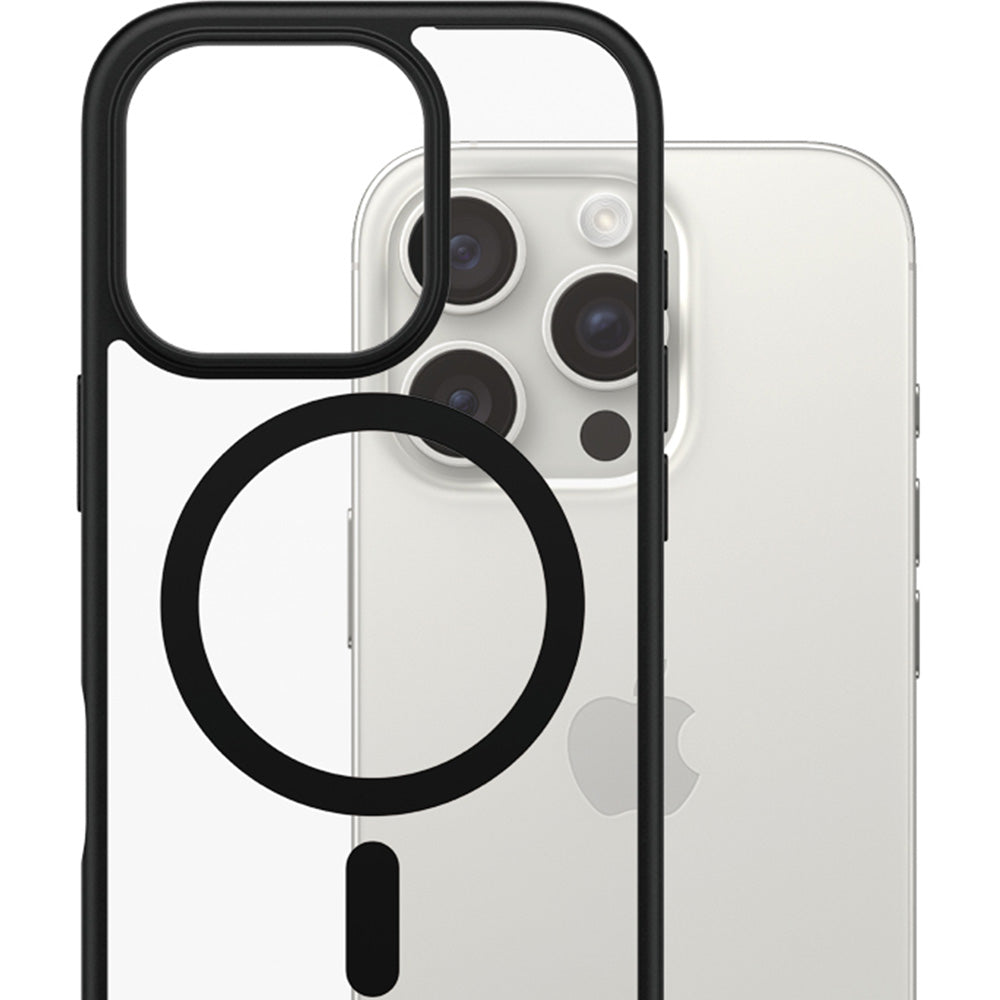 Gepanzerte Handyhülle für iPhone 16 Pro, PanzerGlass HardCase MagSafe, Transparent und Schwarz