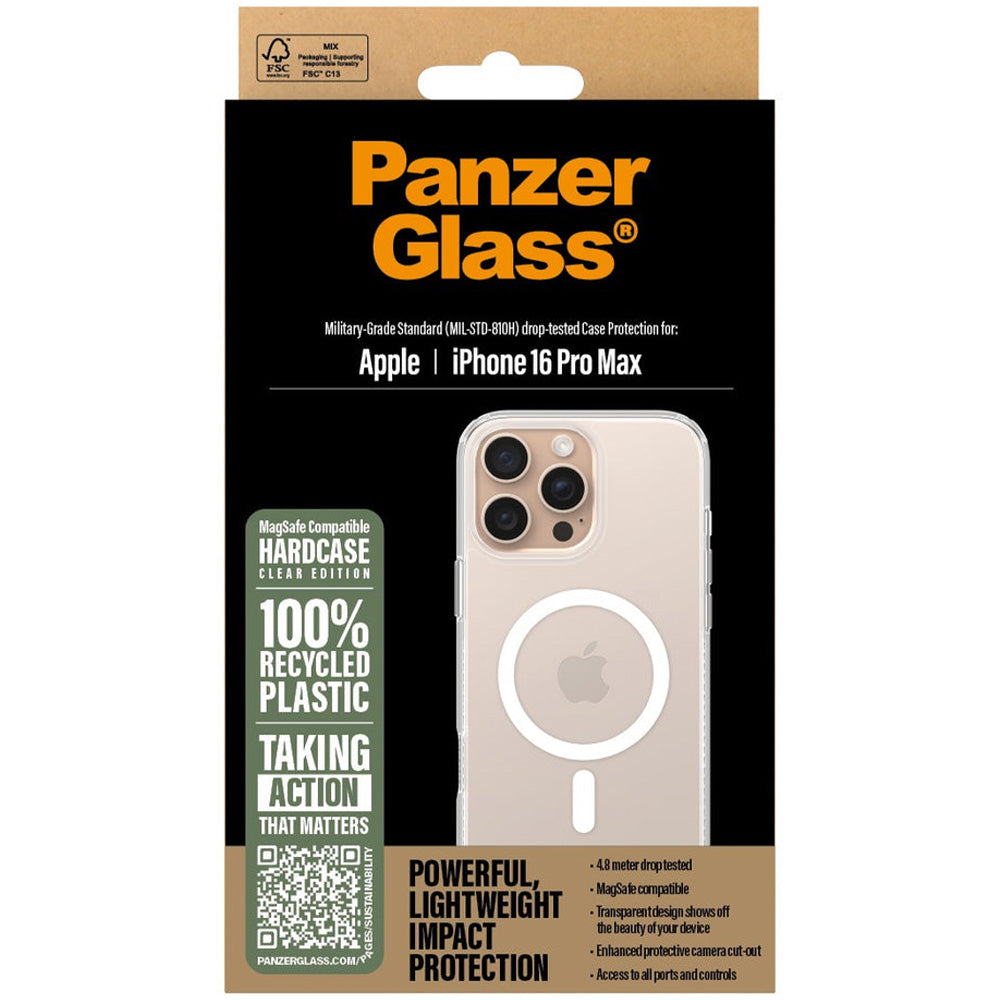 Gepanzerte Handyhülle für iPhone 16 Pro Max, PanzerGlass HardCase MagSafe, Transparent und Weiß