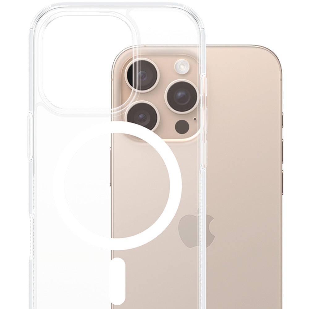 Gepanzerte Handyhülle für iPhone 16 Pro Max, PanzerGlass HardCase MagSafe, Transparent und Weiß