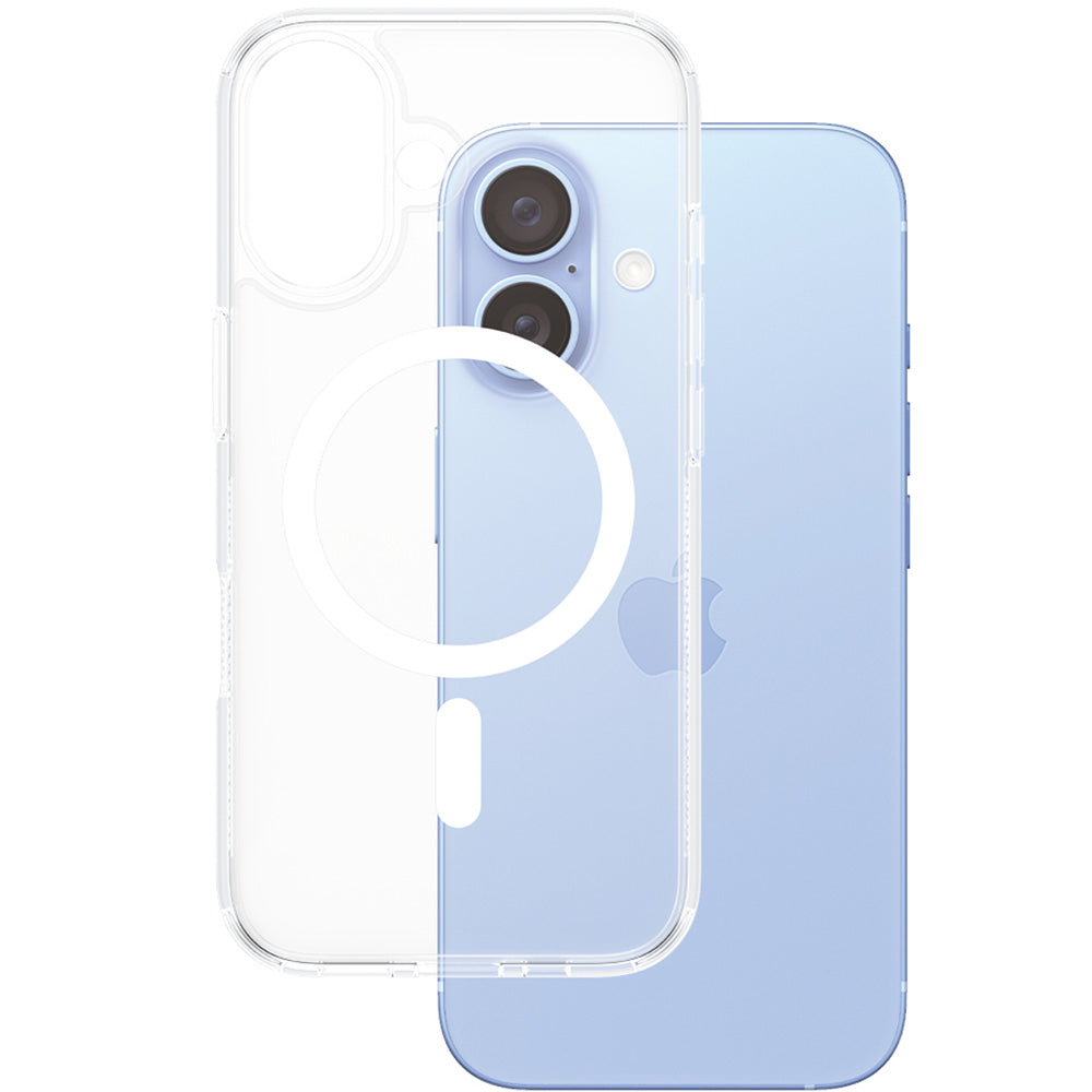 Gepanzerte Handyhülle für iPhone 16, PanzerGlass HardCase MagSafe, Transparent und Weiß