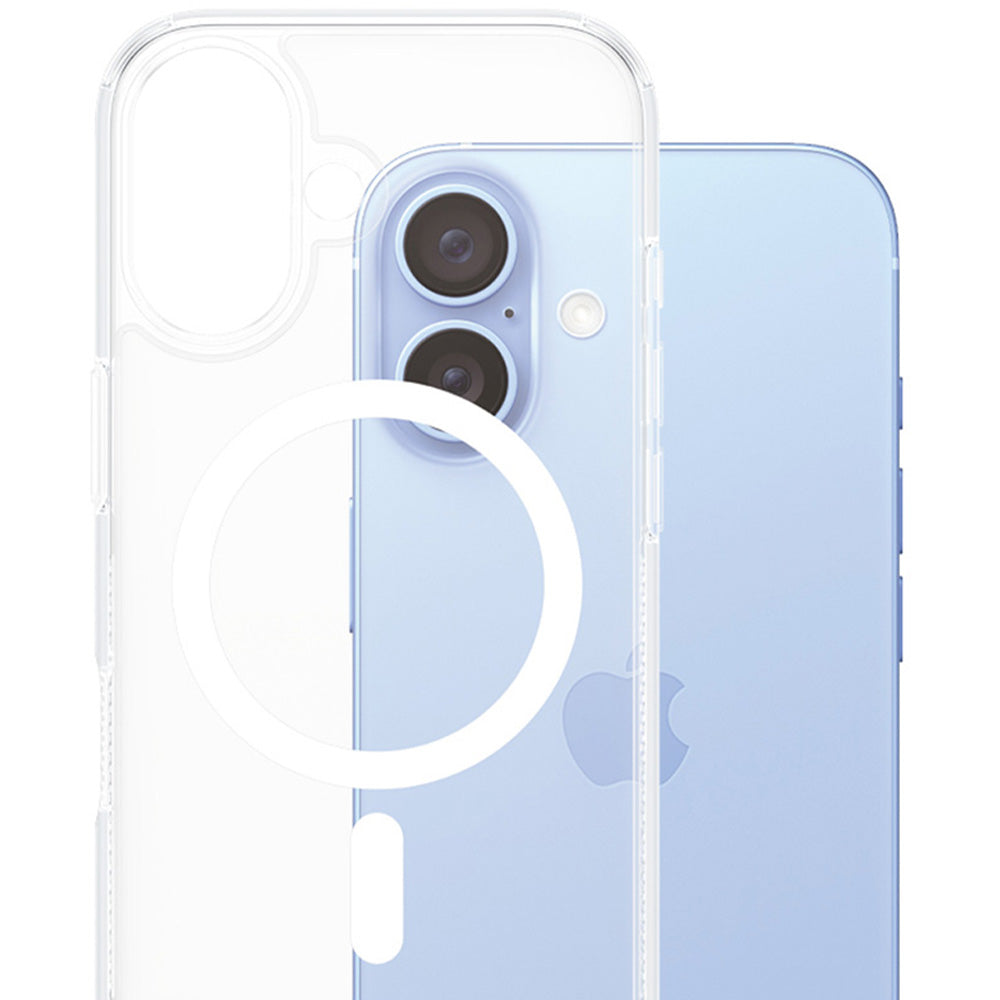 Gepanzerte Handyhülle für iPhone 16, PanzerGlass HardCase MagSafe, Transparent und Weiß