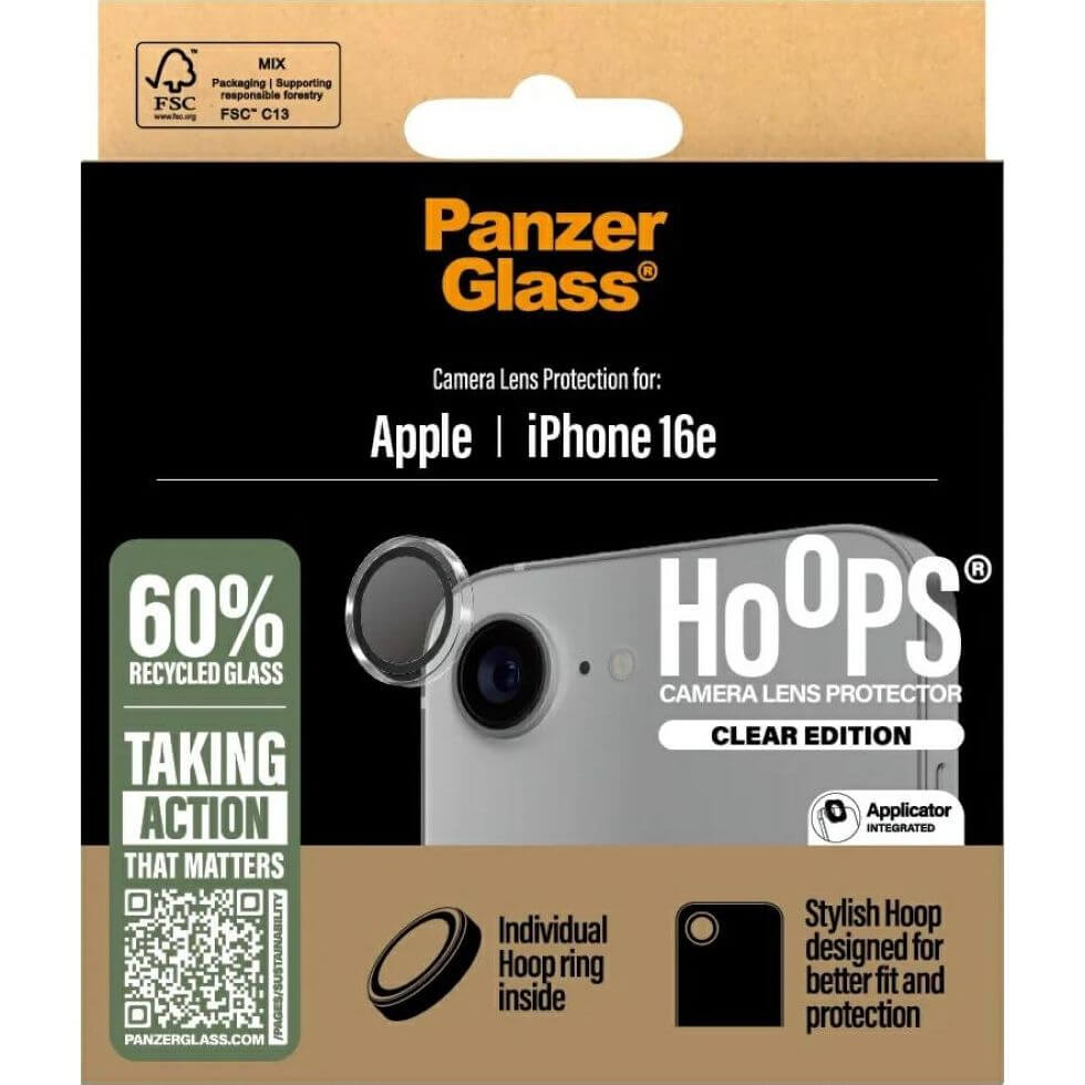 Gehärtetes Glas für die Kamera mit Applikator für iPhone 16e, PanzerGlass Hoops Camera, Transparent