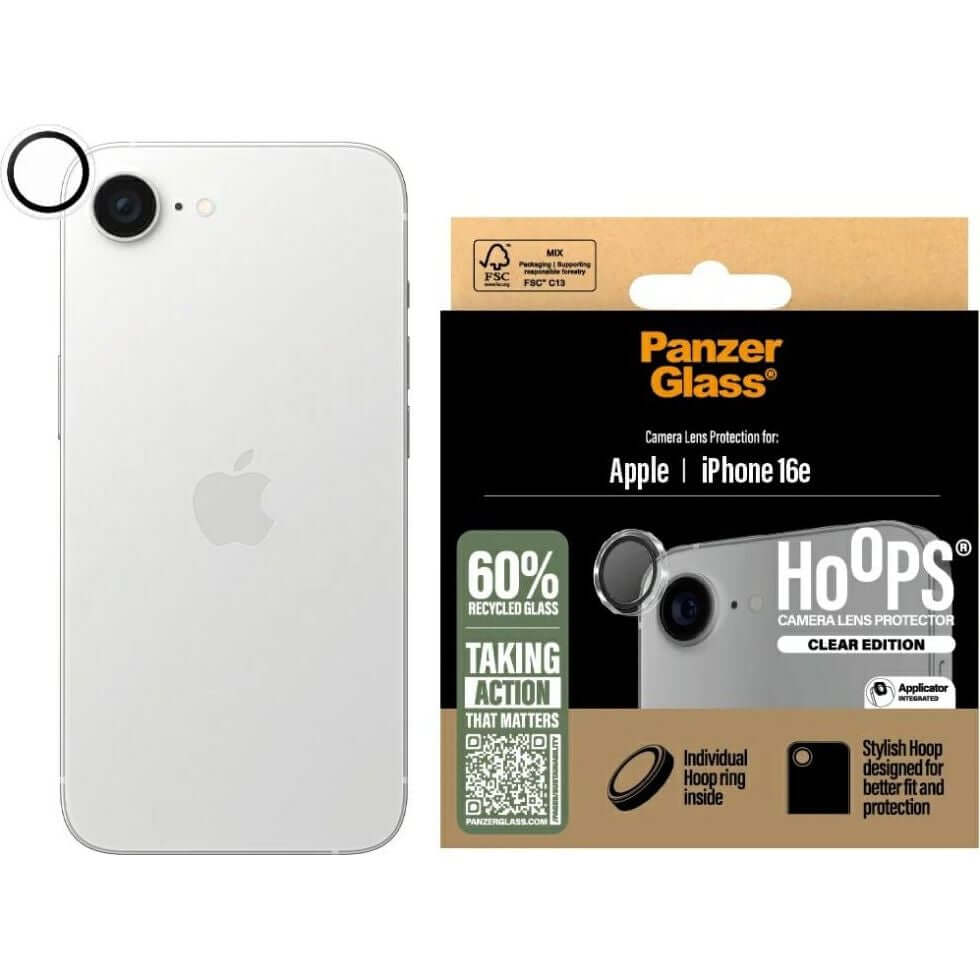 Gehärtetes Glas für die Kamera mit Applikator für iPhone 16e, PanzerGlass Hoops Camera, Transparent