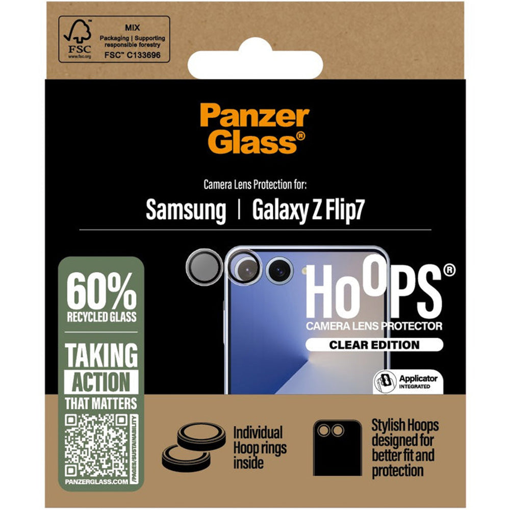 Gehärtetes Glas für die Kamera mit Applikator für Galaxy Z Flip7, PanzerGlass Hoops, Transparent