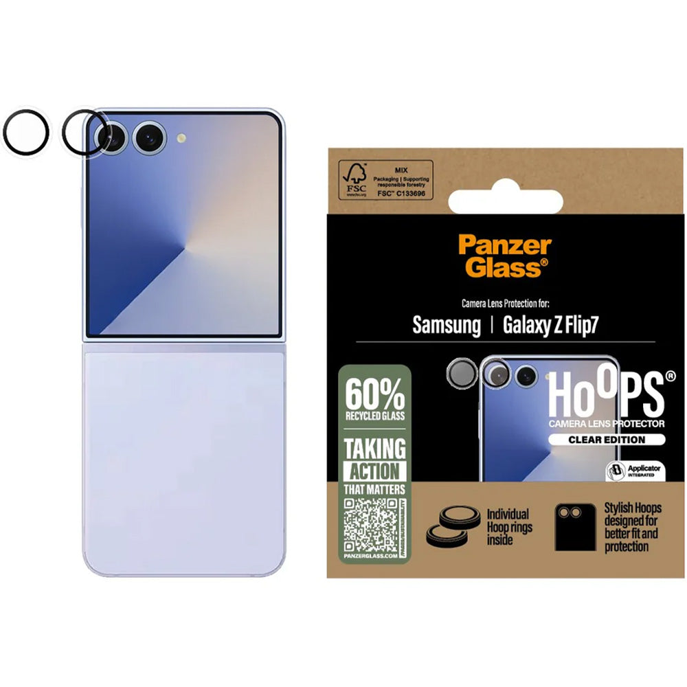 Gehärtetes Glas für die Kamera mit Applikator für Galaxy Z Flip7, PanzerGlass Hoops, Transparent