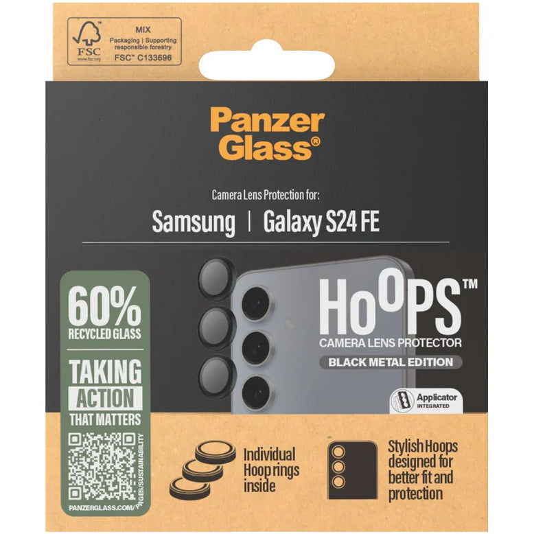 Gehärtetes Glas für die Kamera für Samsung Galaxy S24 FE, PanzerGlass Hoops Camera Lens Protector Black Metal Edition