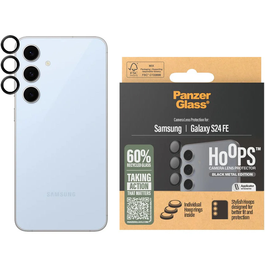 Gehärtetes Glas für die Kamera für Samsung Galaxy S24 FE, PanzerGlass Hoops Camera Lens Protector Black Metal Edition
