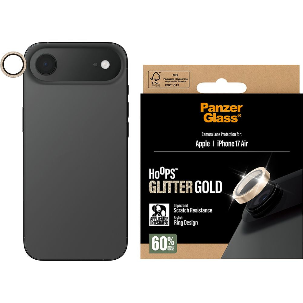 Gehärtetes Glas für iPhone Air, PanzerGlass Hoops Glitter Gold Camera Lens Protector, Transparent und Gold