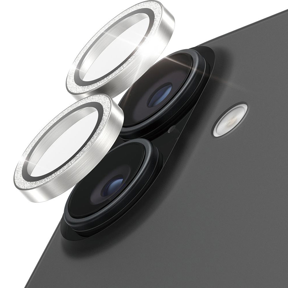 Gehärtetes Glas für iPhone 17 / 16 Plus / 16, PanzerGlass Hoops Glitter Silver Camera Lens Protector, Transparent und Silbern