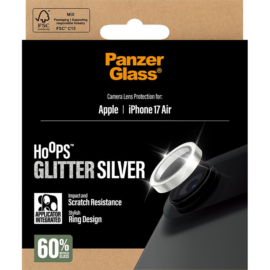 Gehärtetes Glas für iPhone Air, PanzerGlass Hoops Glitter Silver Camera Lens Protector, Transparent und Silbern