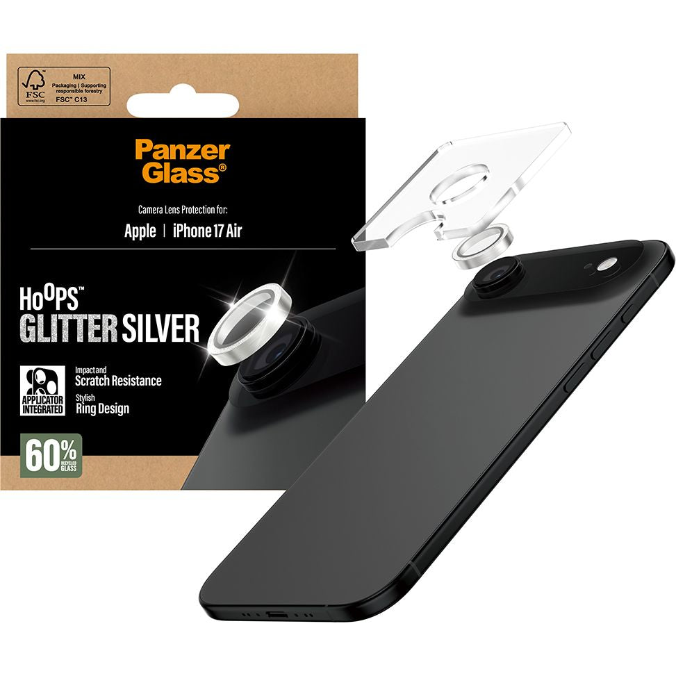 Gehärtetes Glas für iPhone Air, PanzerGlass Hoops Glitter Silver Camera Lens Protector, Transparent und Silbern