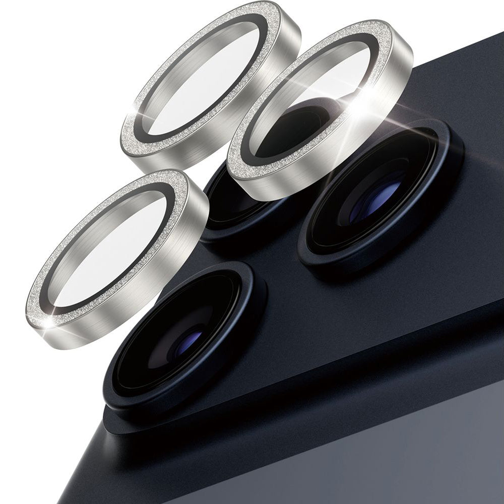 Gehärtetes Glas für iPhone 17 Pro Max / 17 Pro / 16 Pro Max / 16 Pro, PanzerGlass Hoops Glitter Silver Camera Lens Protector, Transparent und Silbern