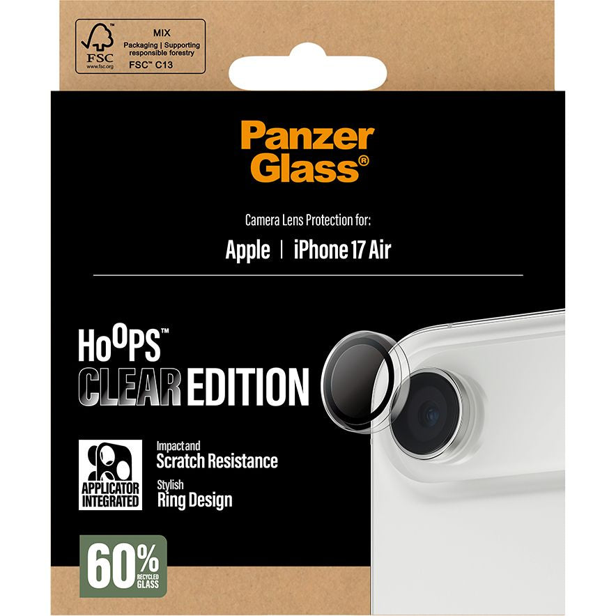 Gehärtetes Glas mit Applikator für iPhone Air, PanzerGlass Hoops Camera, Transparent