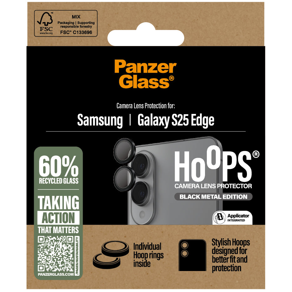 Gehärtetes Glas für die Kamera mit Applikator für Galaxy S25 Edge, PanzerGlass Hoops Camera, Schwarz
