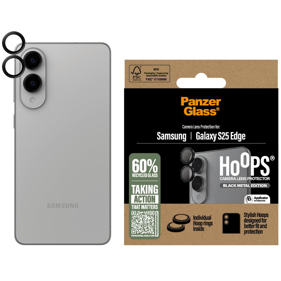 Gehärtetes Glas für die Kamera mit Applikator für Galaxy S25 Edge, PanzerGlass Hoops Camera, Schwarz