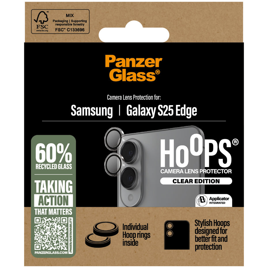 Gehärtetes Glas für die Kamera mit Applikator für Galaxy S25 Edge, PanzerGlass Hoops Camera, Transparent