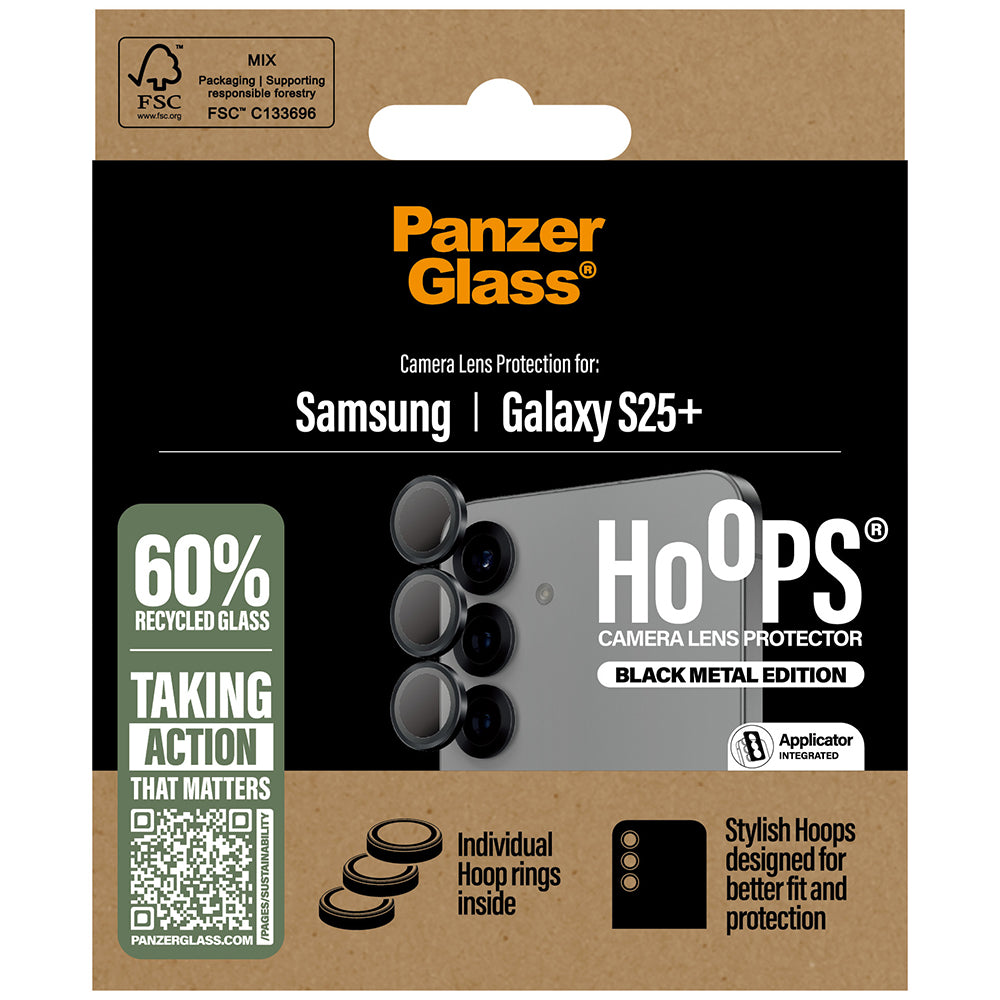 Gehärtetes Glas für Galaxy S25 Plus, PanzerGlass Hoops Camera, Schwarz