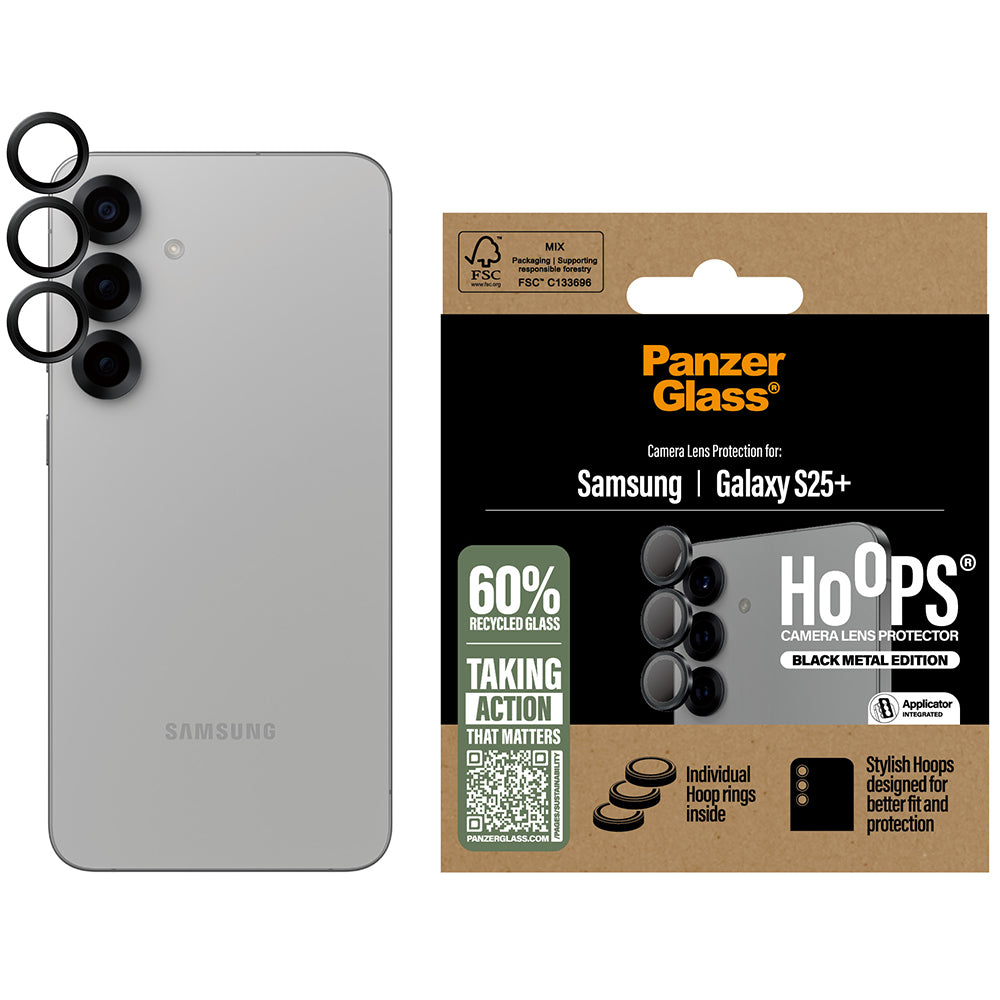 Gehärtetes Glas für Galaxy S25 Plus, PanzerGlass Hoops Camera, Schwarz