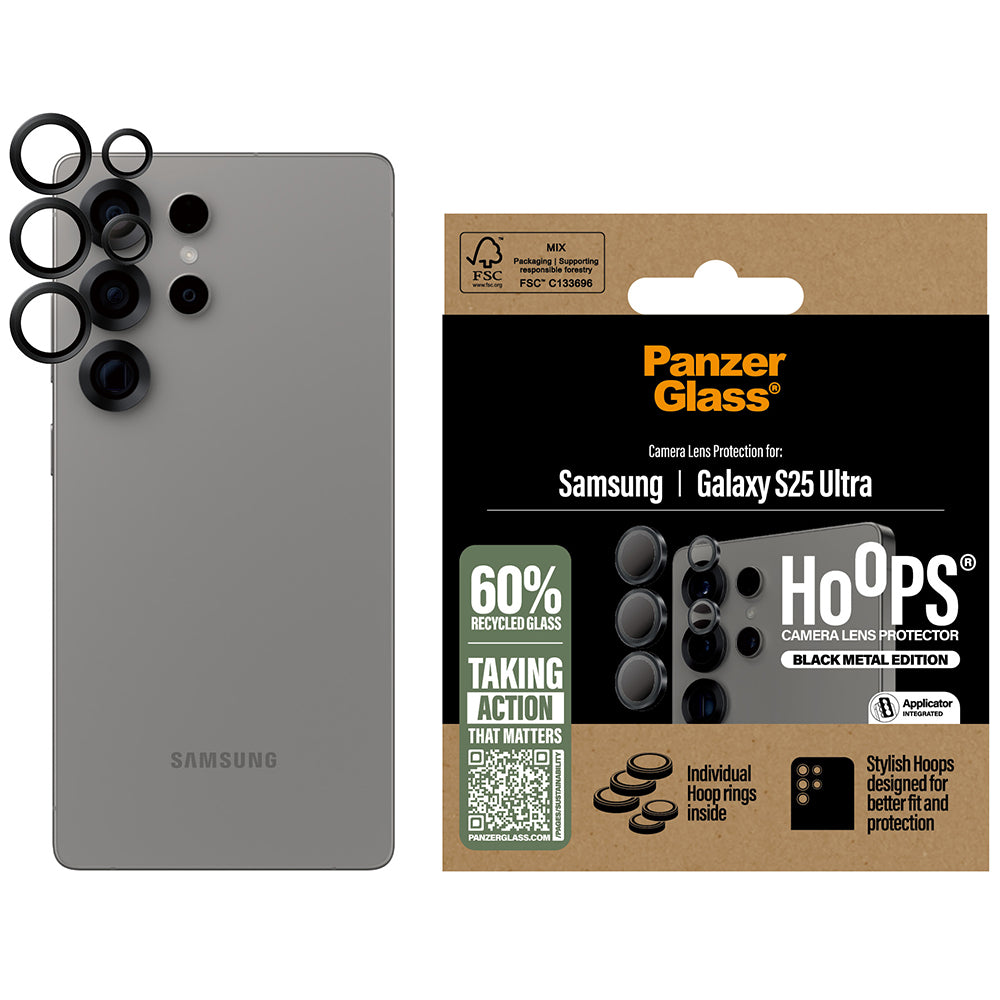 Gehärtetes Glas für Galaxy S25 Ultra, PanzerGlass Hoops Camera, Schwarz