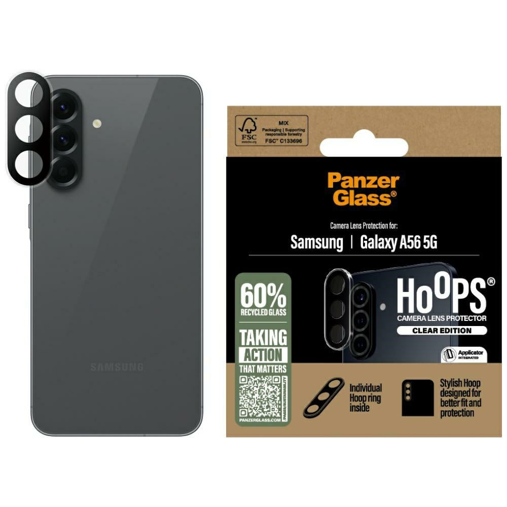 Gehärtetes Glas für Samsung Galaxy A56 5G, PanzerGlass Hoops Lens Protector, Transparent-Schwarz