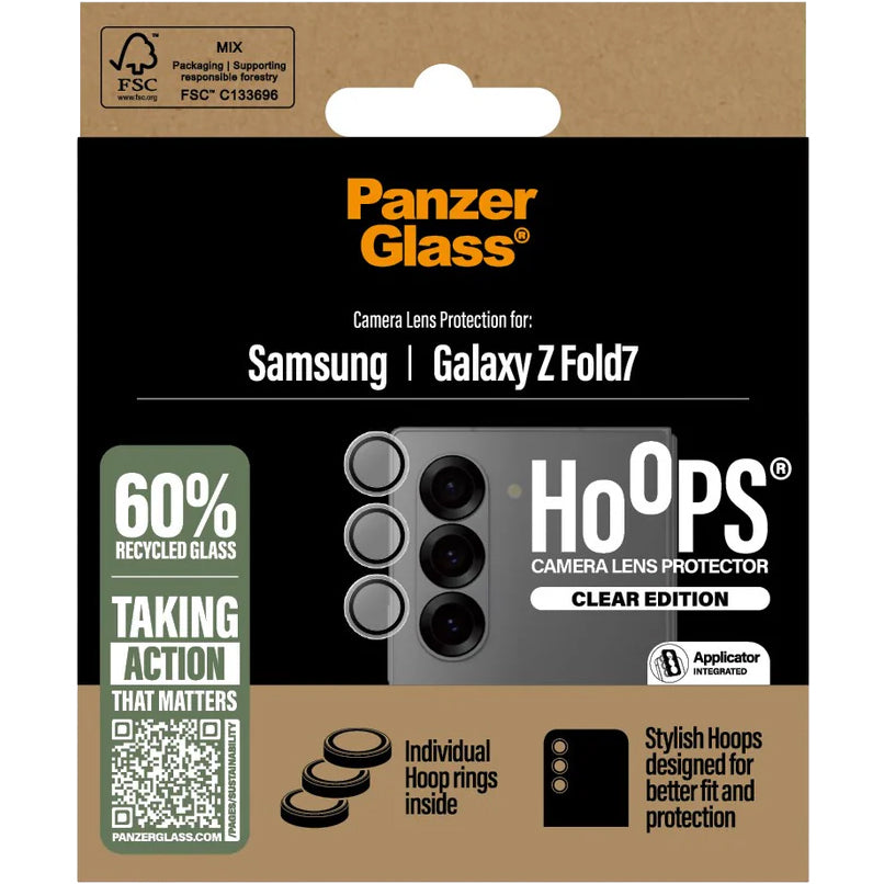 Gehärtetes Glas mit Applikator für Galaxy Z Fold7, PanzerGlass Hoops Camera, Transparent mit schwarzen Rahmen