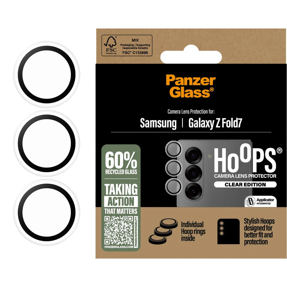 Gehärtetes Glas mit Applikator für Galaxy Z Fold7, PanzerGlass Hoops Camera, Transparent mit schwarzen Rahmen