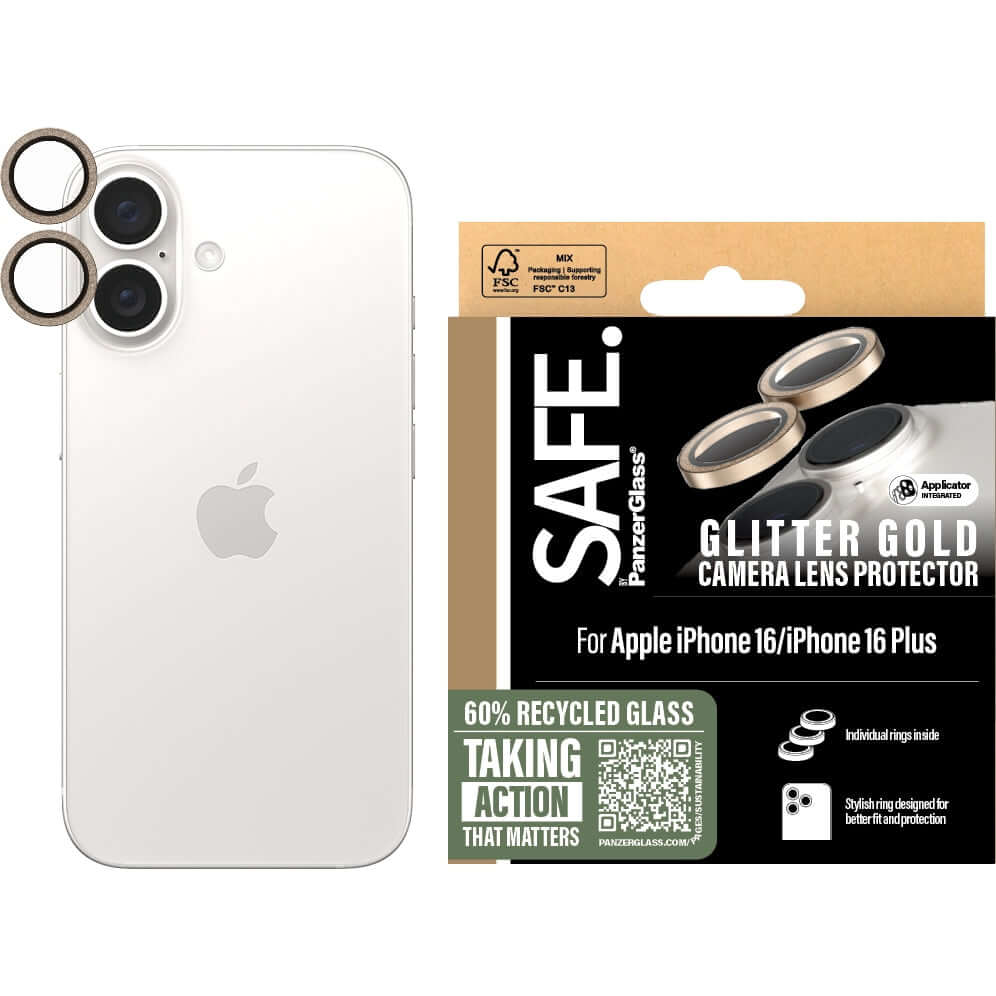 Gehärtetes Glas für Apple iPhone 16 / 16 Plus, Safe by PanzerGlass Camera Lens Protector Glitter Gold