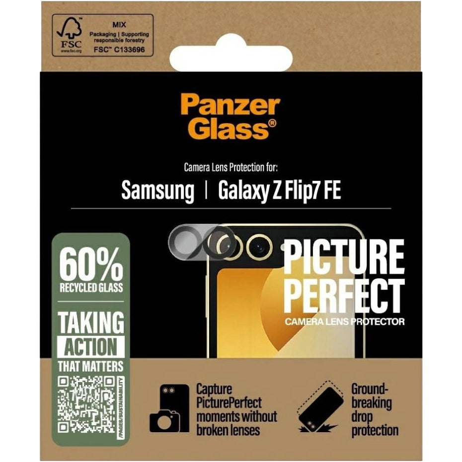 Gehärtetes Glas für Galaxy Z Flip7 FE, PanzerGlass PicturePerfect Camera Lens Protector, Transparent mit schwarzen Rahmen