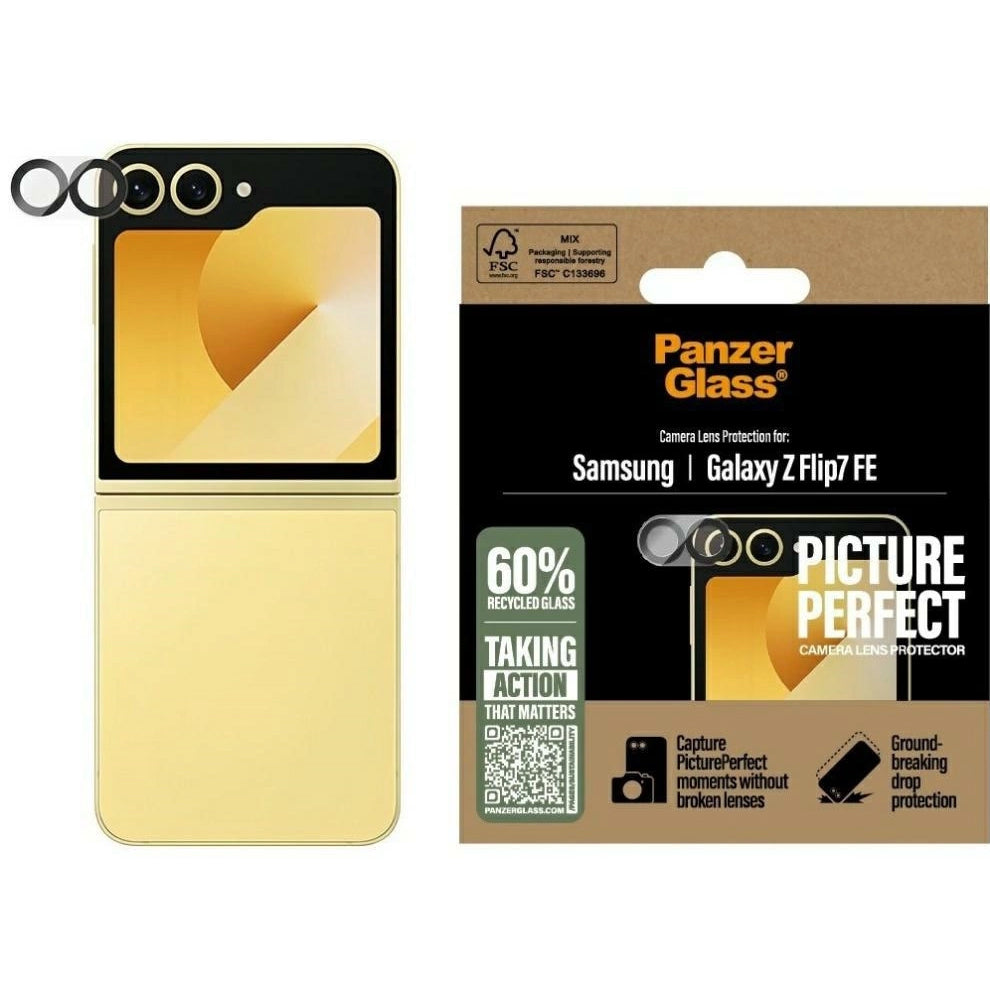 Gehärtetes Glas für Galaxy Z Flip7 FE, PanzerGlass PicturePerfect Camera Lens Protector, Transparent mit schwarzen Rahmen