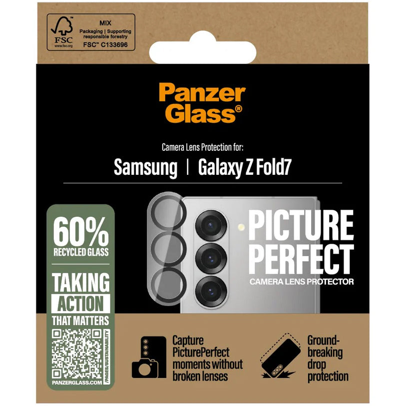Gehärtetes Glas für Galaxy Z Fold7, PanzerGlass PicturePerfect Camera Lens Protector, Transparent mit schwarzen Rahmen