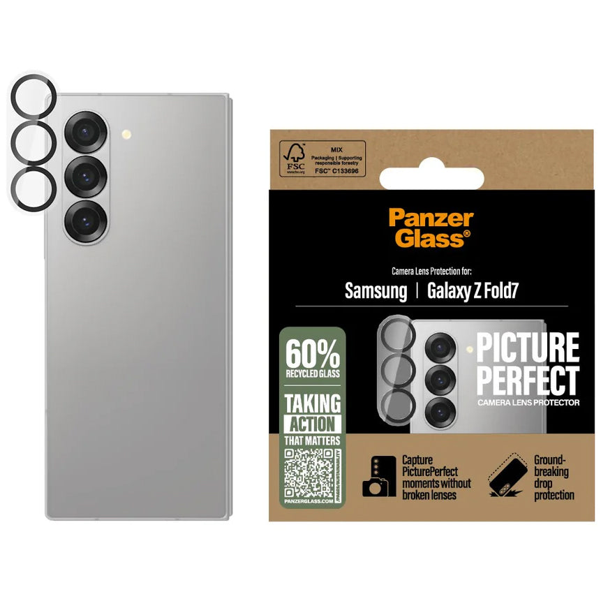 Gehärtetes Glas für Galaxy Z Fold7, PanzerGlass PicturePerfect Camera Lens Protector, Transparent mit schwarzen Rahmen