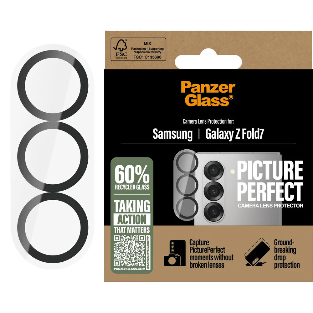Gehärtetes Glas für Galaxy Z Fold7, PanzerGlass PicturePerfect Camera Lens Protector, Transparent mit schwarzen Rahmen