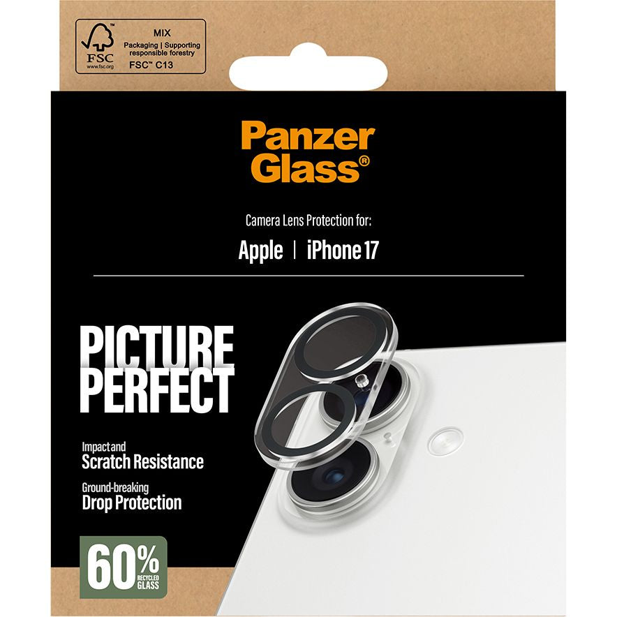 Gehärtetes Glas für iPhone 17, PanzerGlass PicturePerfect Camera Lens Protector, Transparent und Schwarz
