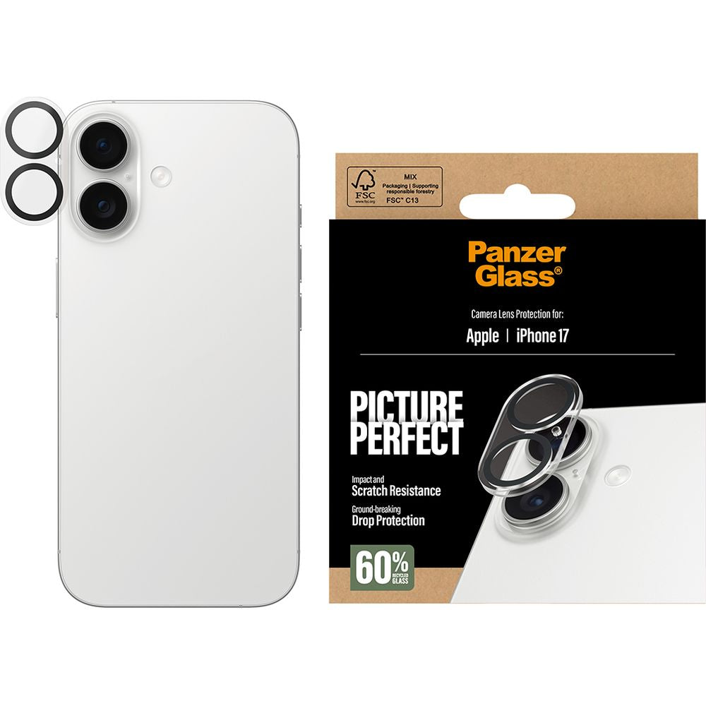 Gehärtetes Glas für iPhone 17, PanzerGlass PicturePerfect Camera Lens Protector, Transparent und Schwarz