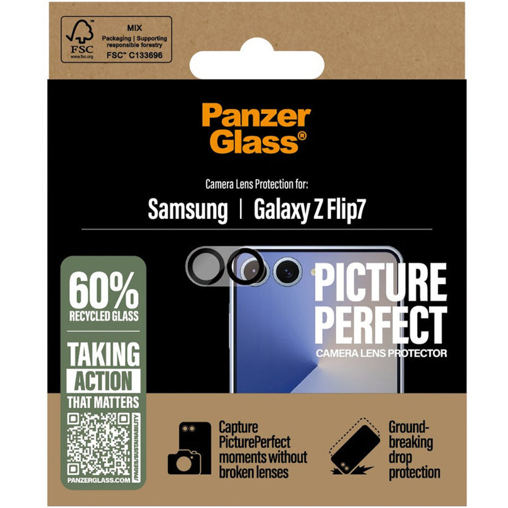 Gehärtetes Glas für die Kamera für Galaxy Z Flip7, PanzerGlass PicturePerfect Camera Lens Protector, Schwarz-Transparent