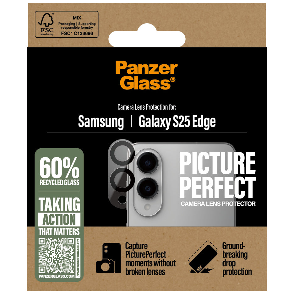 Gehärtetes Glas für Galaxy S25 Edge, PanzerGlass PicturePerfect Camera Lens Protector, Schwarz