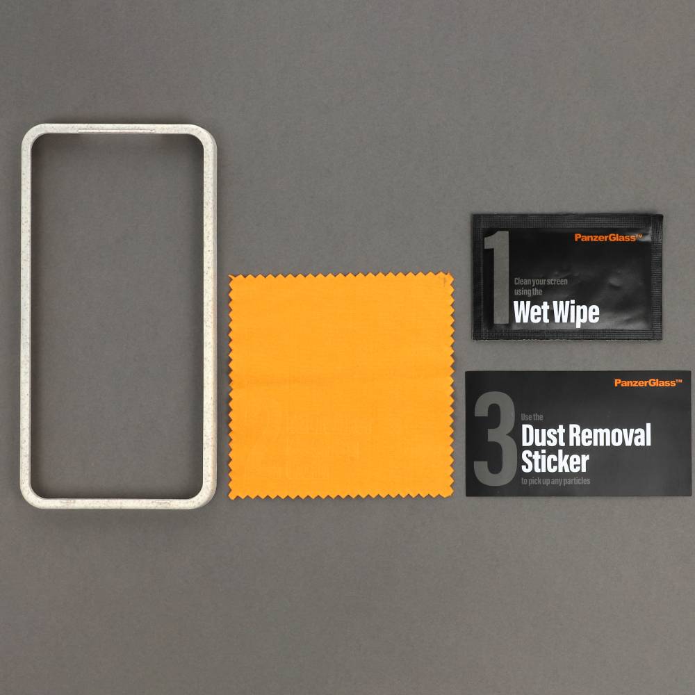Gehärtetes Glas für das gesamte Display PanzerGlass Ultra-Wide Fit Privacy + EasyAligner für iPhone 15 Pro, Getönte mit schwarzer Rahmen