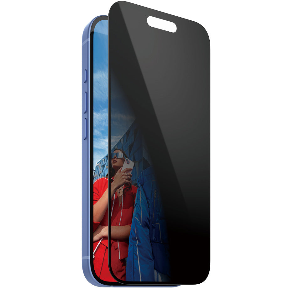 Gehärtetes Glas für das gesamte Display für iPhone 16 / iPhone 15, PanzerGlass Ultra-Wide Fit Privacy + EasyAligner, Getönte mit schwarzer Rahmen