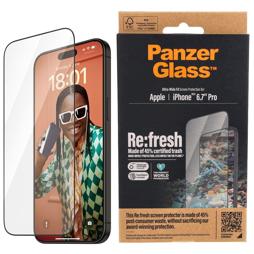 Gehärtetes Glas PanzerGlass Refresh Ultra-Wide-Fit Easy Aligner für iPhone 15 Pro Max