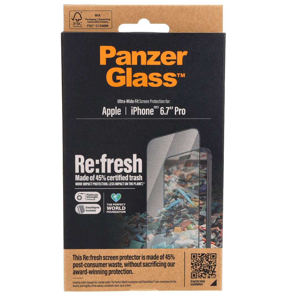 Gehärtetes Glas PanzerGlass Refresh Ultra-Wide-Fit Easy Aligner für iPhone 15 Pro Max