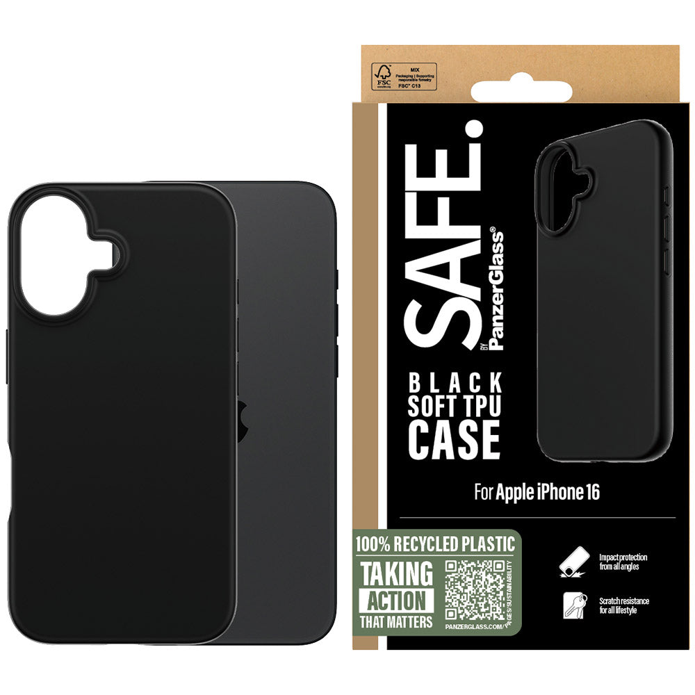 Handyhülle für iPhone 16, SAFE by PanzerGlass TPU Case, Schwarz