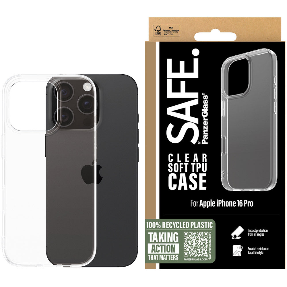 Handyhülle für iPhone 16 Pro, SAFE by PanzerGlass TPU Case, Transparent