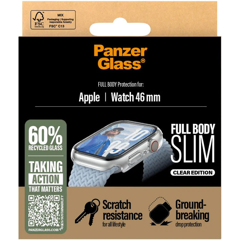 Schutzhülle für Apple Watch 11 / 10 (46 mm), PanzerGlass Snappie Full Body Slim, Transparent