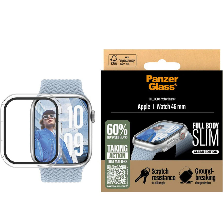 Schutzhülle für Apple Watch 11 / 10 (46 mm), PanzerGlass Snappie Full Body Slim, Transparent
