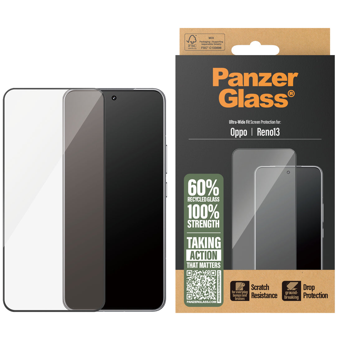 Hartglas für Oppo Reno 13 PanzerGlass Ultra-Wide Fit, schwarzem Rahmen