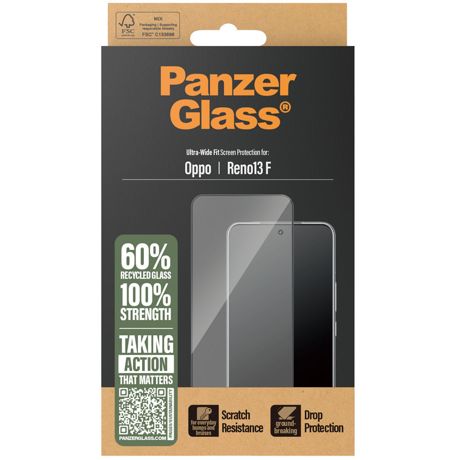 Hartglas für Oppo Reno 13 F PanzerGlass Ultra-Wide Fit, schwarzem Rahmen