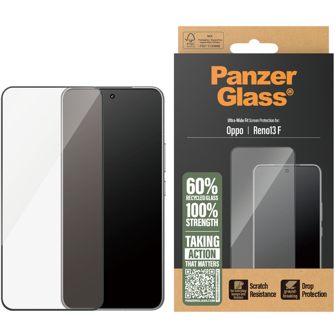 Hartglas für Oppo Reno 13 F PanzerGlass Ultra-Wide Fit, schwarzem Rahmen