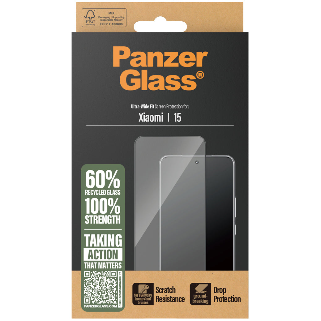 Hartglas für Xiaomi 15 PanzerGlass Ultra-Wide Fit, schwarzem Rahmen