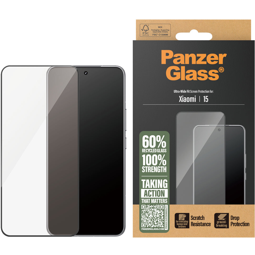 Hartglas für Xiaomi 15 PanzerGlass Ultra-Wide Fit, schwarzem Rahmen